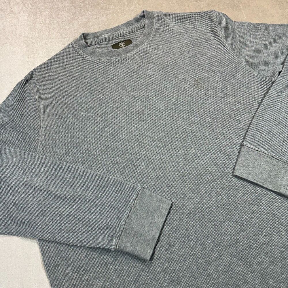 Timberland Shirt Mens L Gray Thermal Waffle Knit Long Sleeve Outdoor Pullover